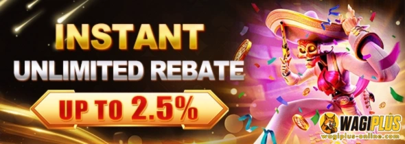 WAGIPLUS Online casino promotion banner showing unlimited instant rebate and cashback at login page
